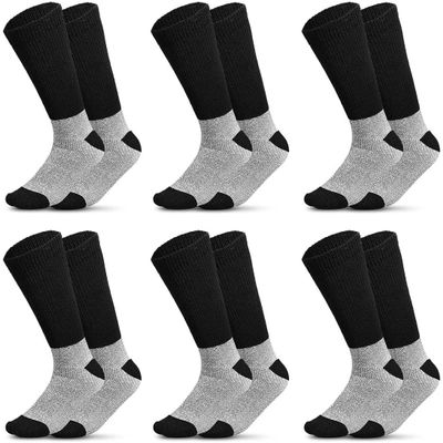 12 Pairs Unisex Loose Fit Crew Socks, Thick and Warm Diabetic Hosiery, Thermal and Unrestrictive for Comfort, with Seamless Toe Size 10-13