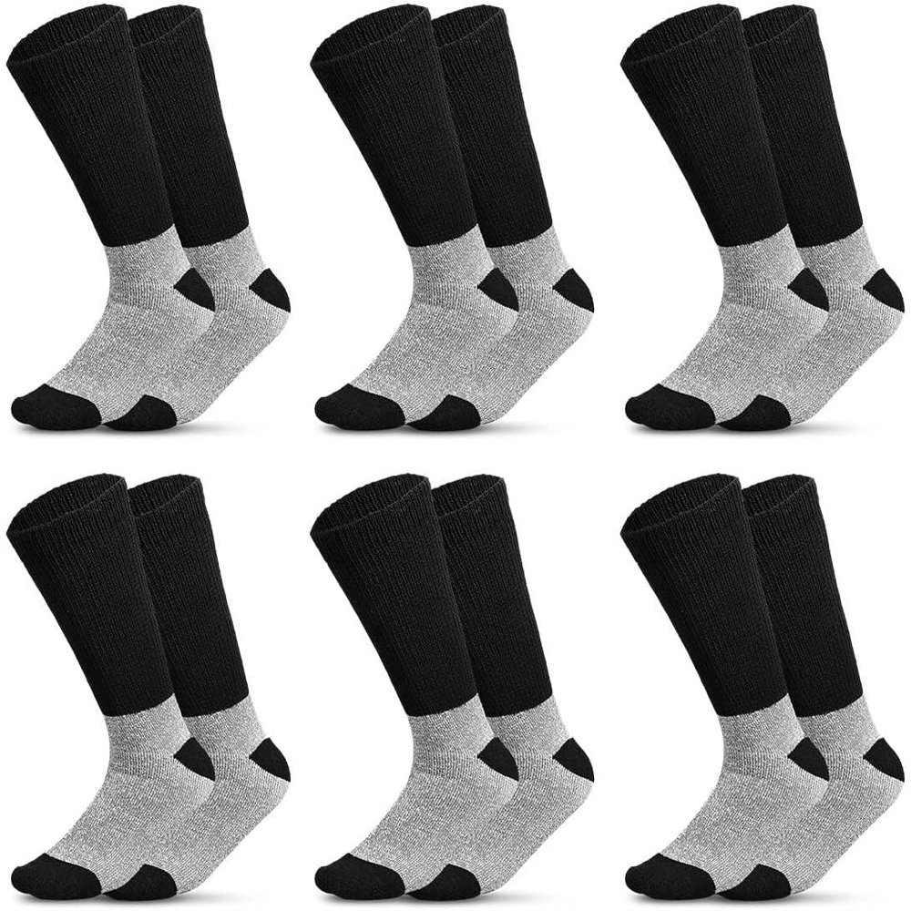 12 Pairs Unisex Loose Fit Crew Socks, Thick and Warm Diabetic Hosiery, Thermal and Unrestrictive for Comfort, with Seamless Toe Size 10-13
