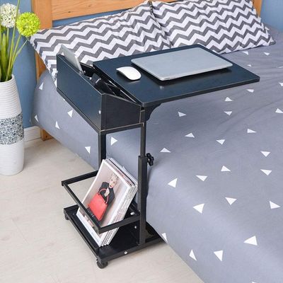 Overbed Table with Locking Swivel Wheels, Adjustable Hospital Bedside Table, Movable Food Tray Desk with Storage, Rolling Table