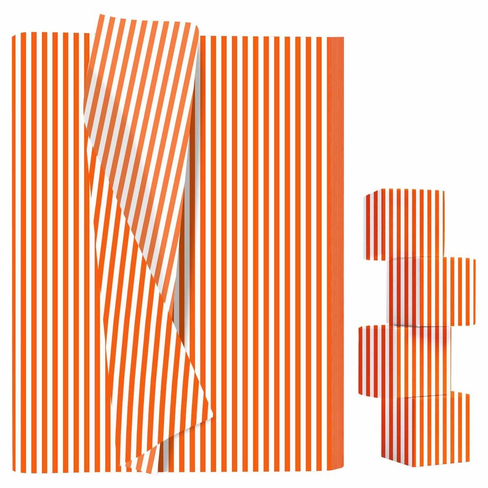 AVXINSOK 10 Sheets Orange Striped Tissue Paper 14 x 20 Inches Orange and White Striped Gift Wrapping Tissue Paper for Gift Bags Wedding Birthday Party Packaging Crafts