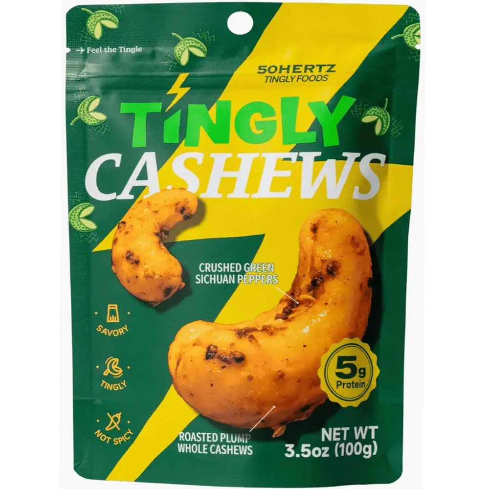 50Hertz Tingly Cashews Numbing Mala Snack with Sichuan (Szechuan) Pepper, Sweet & Savory Roasted Cashews, Unique Tongue-Tingling Flavor, Vegan, 3.5 oz