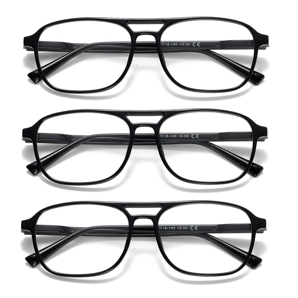 Dccdllo Aviator Reading Glasses for Women Men, Blue Light Blocking Computer Readers, Pilot Style Trendy Eyewear Black+Black+Black0.0