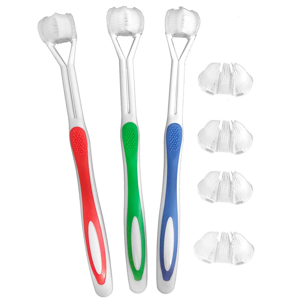 tomvorks 3 - Pack Childrens Autism Sensory Gum Care Toothbrush Set, Easy to Use and Maintain, Durable Material, Designed for Independence, with 4 Replaceable Brush Heads