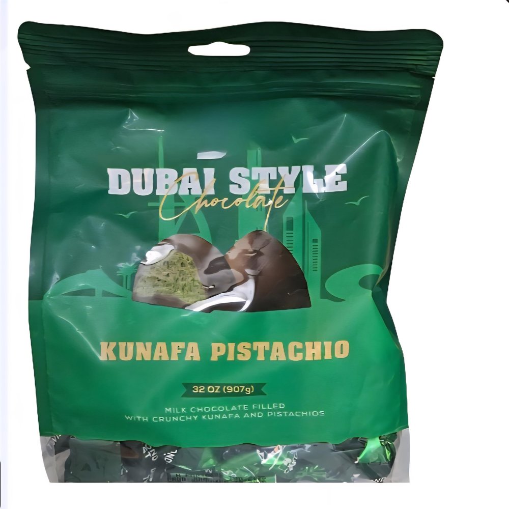 Dubai Style Chocholate Kunafa Pistachio - Luxury Rich Milk Chocolate, Individually Wrapped Fresh 32oz (32 oz, Dubai Style)