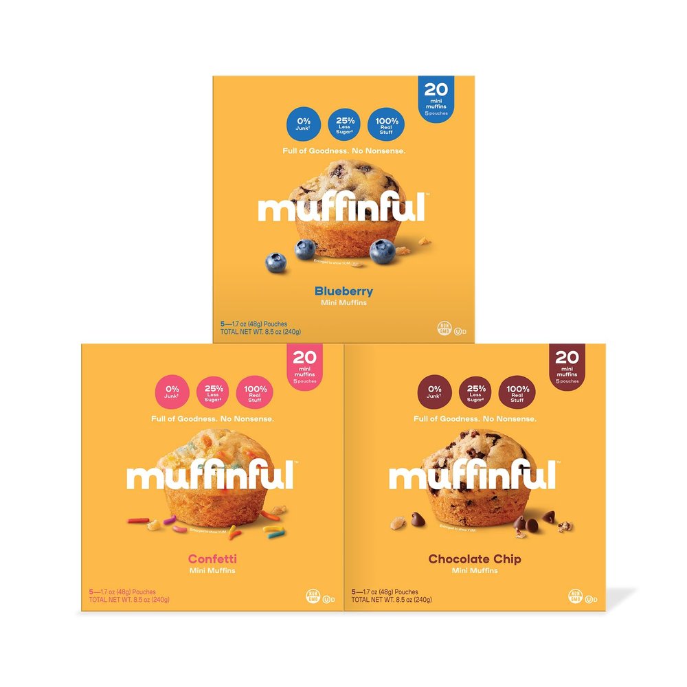 Muffinful Mini Muffins Variety Pack Bakery Fresh Bite-Sized Treats 60 Muffins Total (15 Packs of 4) Less Sugar, Nothing Artificial, Individually Wrapped