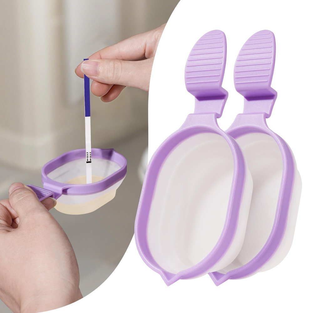 Ihaapsi Portable Pee Cup with Test Rest for Womens Ovulation & Pregnancy Tests Reusable Foldable Urine Collection Cup with Non-Slip Handle for Home Fertility Testing (Purple)