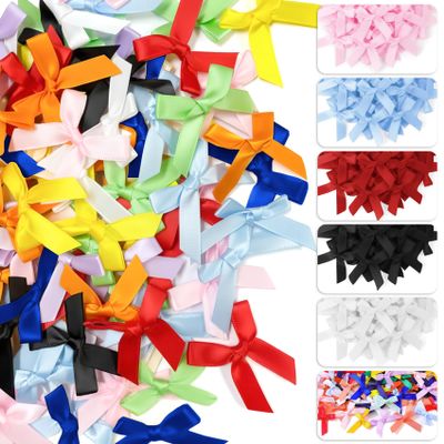 100 PCS Mini Satin Ribbon Bows for Crafts, 1.57" Tiny Bows for Cheer Pins Gift Wrapping Christmas Ornament Hair Clips Scrapbook Wedding Baby Shower Party Treats(Multicolor)
