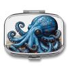 Blue Octopus Pill Box Square Metal Small Pill Case with 2 Compartment Portable Travel Pill Organizer for Vitamins, Medication, Fish Oil view 1