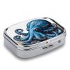 Blue Octopus Pill Box Square Metal Small Pill Case with 2 Compartment Portable Travel Pill Organizer for Vitamins, Medication, Fish Oil view 3