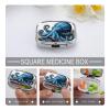 Blue Octopus Pill Box Square Metal Small Pill Case with 2 Compartment Portable Travel Pill Organizer for Vitamins, Medication, Fish Oil view 4