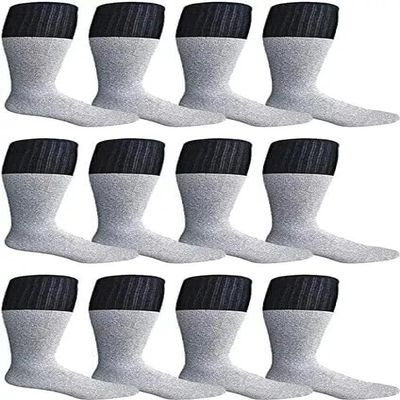 12 Pairs Diabetic Thermal Crew Socks, Loose Fit for Unrestrictive Comfort, Thick and Warm for Winter, Unisex Mid-Calf Hosiery Size 9-11 - Black