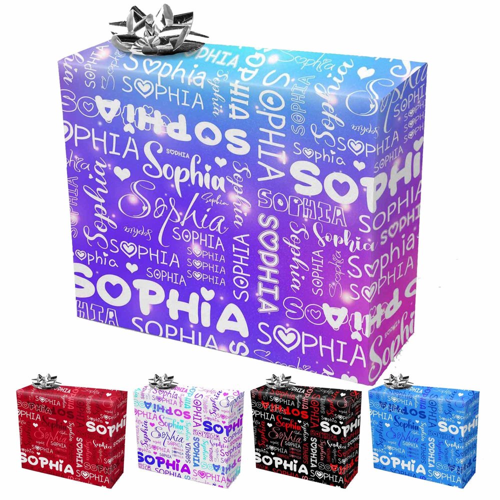 InterestPrint Personalized Name Gift Wrap Paper Gradient White Pattern Custom Wrapping Paper Roll Fashion Birthday-Gift for Boys Girls Kids Baby Shower Birthday Anniversary