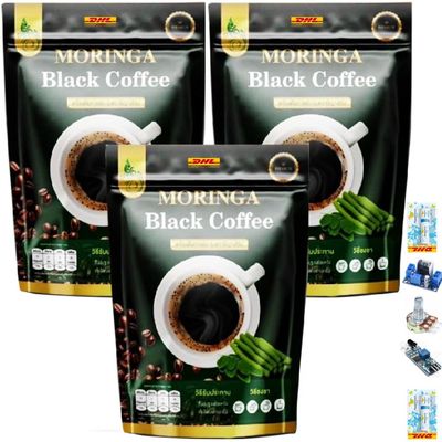 30 Sachets/Pack Intense Good Shape Moringa Black Coffee Instant Mix Powder Snack 3 in 1 Much Mellow Delicious (of 3) By Thaigiftshop [Get Free Tomato Facial Mask]