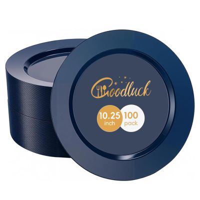 Goodluck 100PCS Navy Blue Plastic Plates, 10.25 Inch Dinner Plate Heavy Duty Disposable Plastic Plates for 100 Guests Party, Wedding, Birthday & Daily Use and New Year Events