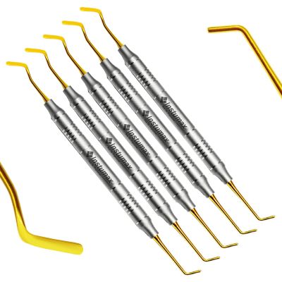 Set of 5 Dental Composite Filling Instruments Spatula & Plugger Titanium Golden Tips Restorative Teeth Resin Restore Shape Removing Tools Set