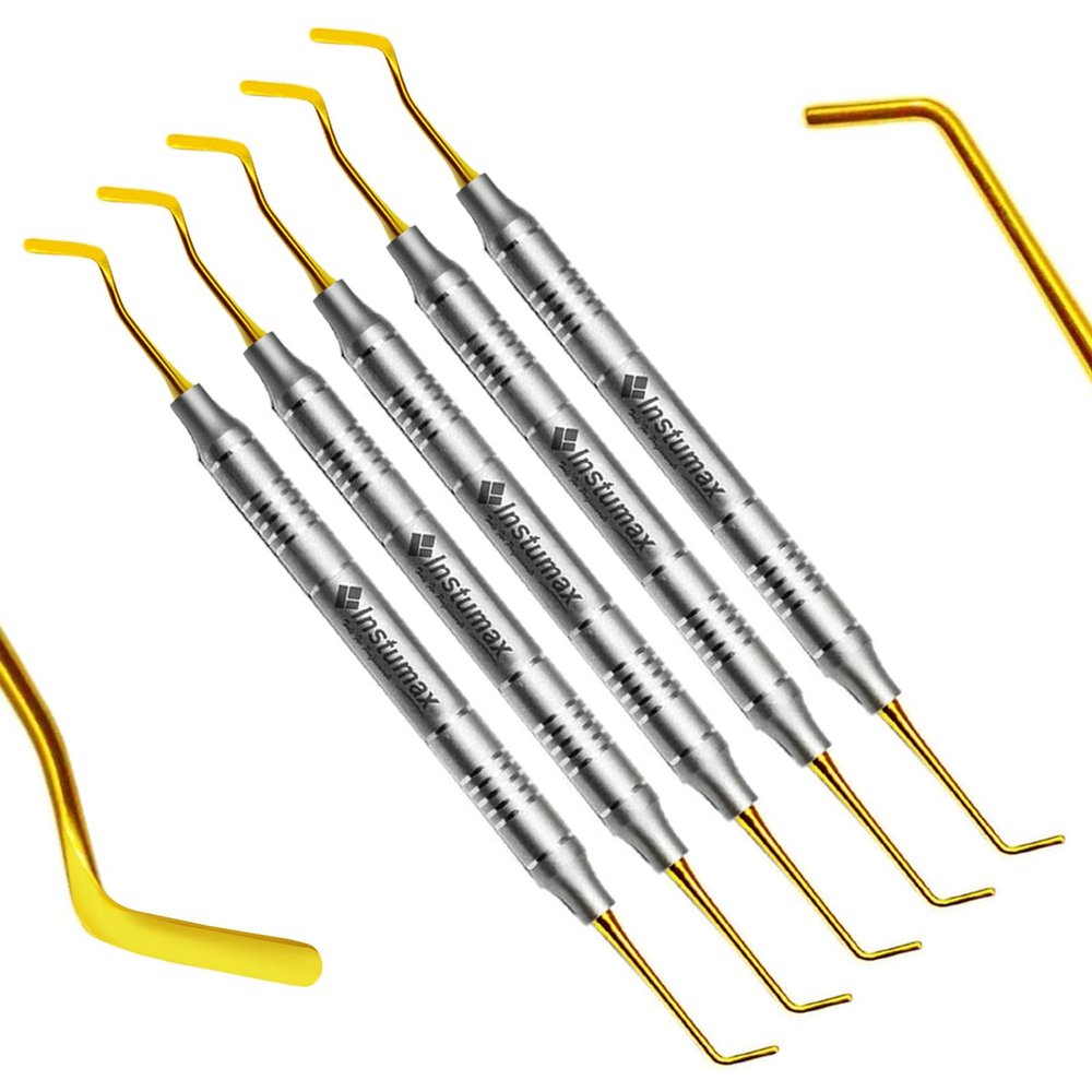 Set of 5 Dental Composite Filling Instruments Spatula & Plugger Titanium Golden Tips Restorative Teeth Resin Restore Shape Removing Tools Set