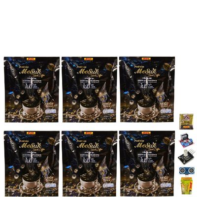25 grams (10 Sachets) Mesuk Black Coffee Mix Healthy Vegan Robusta Arabica Roasted Snack Delicious Mellow Intense Set 6 By Beautygoodshop [Get Free For You Beauty Gifts]