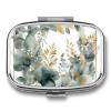 Gold and Green Leaves Pill Box for Pocket Purse, Small Pill Case with 2 Compartment, Portable Medicine Organizer for Travel, Multifunctional Vitamins Container for Daily view 1