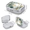 Gold and Green Leaves Pill Box for Pocket Purse, Small Pill Case with 2 Compartment, Portable Medicine Organizer for Travel, Multifunctional Vitamins Container for Daily view 2