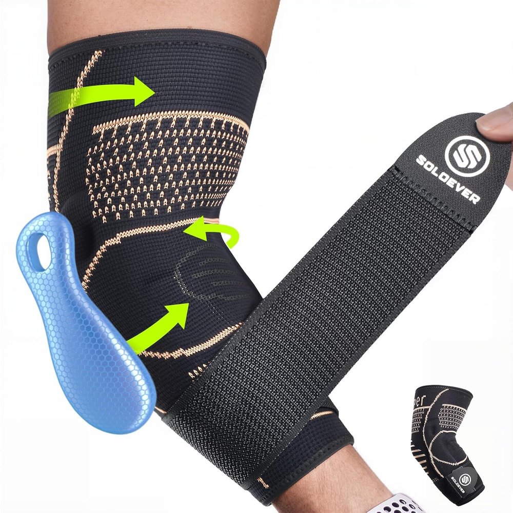 SOLOEVER Copper Elbow Brace for Tendonitis for Women & Men, Elbow Compression Sleeve with Gel Pad for Arthritis, Golfers, Bursitis. Elbow Support for Pain Relief, Weightlifting(Black, S)
