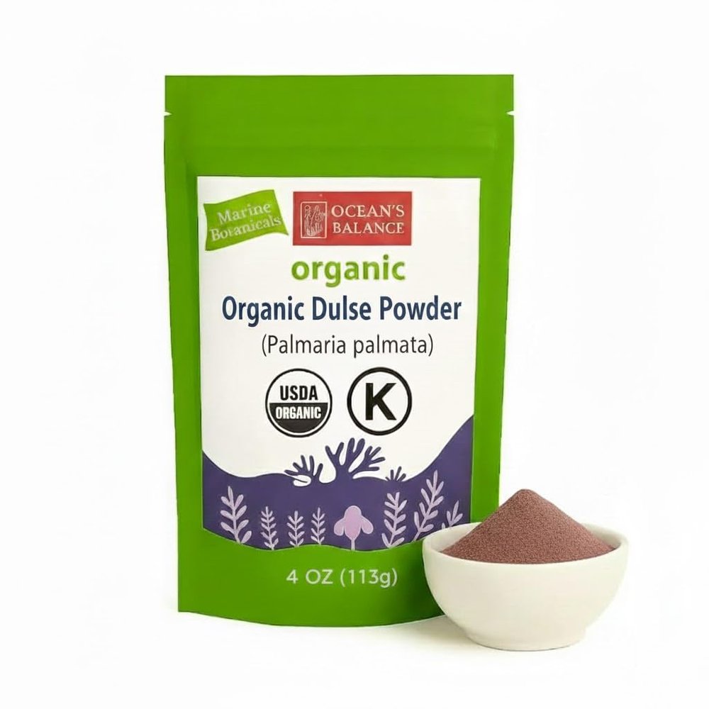 Oceans Balance Organic Dulse Powder - Maine Coast Seaweed - Atlantic Ocean Sea Vegetables, Perfect for Keto Diet, Paleo Diet, Vegetarian Lifestyle or Vegan Diet - Gluten Free(4 Ounce)