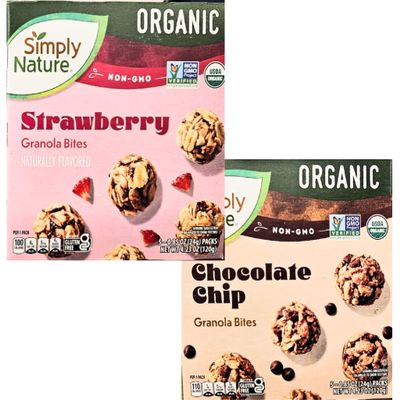 2 Boxes - Organic Chocolate Chip & Strawberry Granola Bites 4.23oz 120g - Gluten-Free Kosher NON-GMO