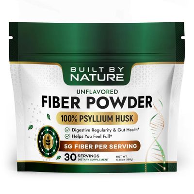 Built by Nature Psyllium Husk Fiber Powder Daily Fiber Supplement for Women & Men High Soluble & Insoluble Natural Fiber Drink & Powder for Digestive Health Unflavored, 30 Servings