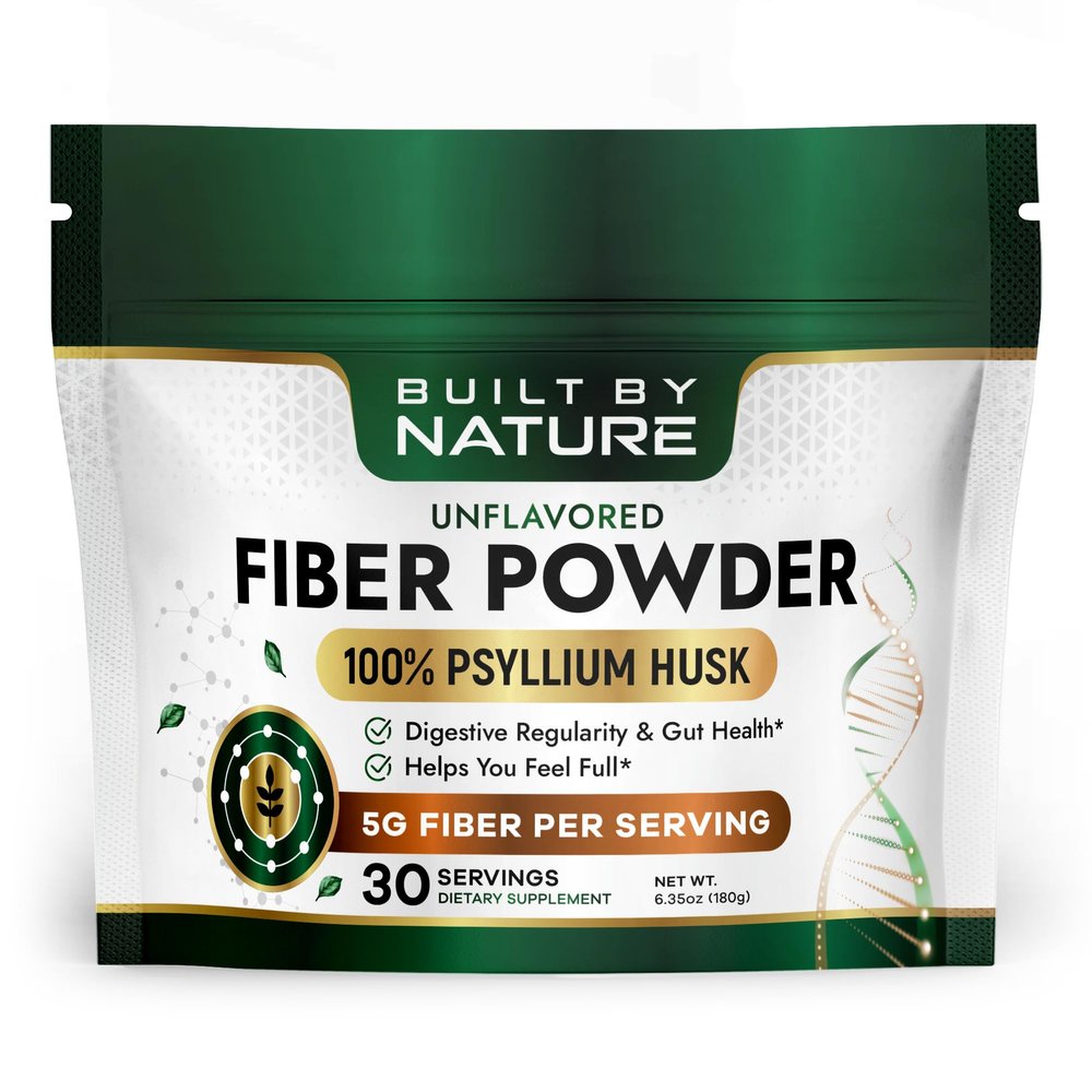 Built by Nature Psyllium Husk Fiber Powder Daily Fiber Supplement for Women & Men High Soluble & Insoluble Natural Fiber Drink & Powder for Digestive Health Unflavored, 30 Servings