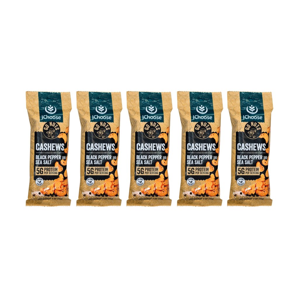 IChoose Black Pepper Sea Salt Cashews, 2oz Individual Snack Packs (5 Count) Bold Cracked Pepper Roasted Cashews Plant-Based Protein Gluten Free Office & Travel