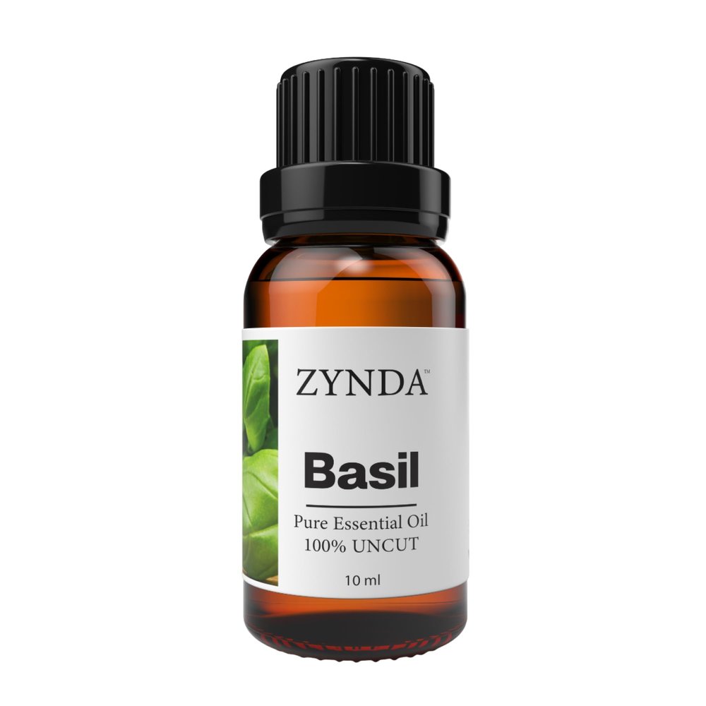 Zynda Basil Essential Oil 100% Pure & Natural Premium Aromatherapy Oil for Diffuser, Massage, Relaxation & Culinary Use Steam Distilled Uncut Basil Essential Oil Organic, 10ml