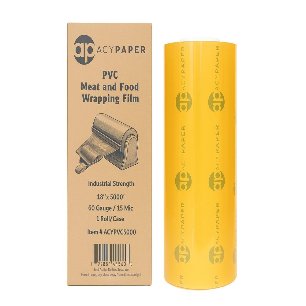 PVC Meat & Food Wrap Film, 18" x 5000 Ft, 60 Gauge, for Wrapping Machines ACYPAPER