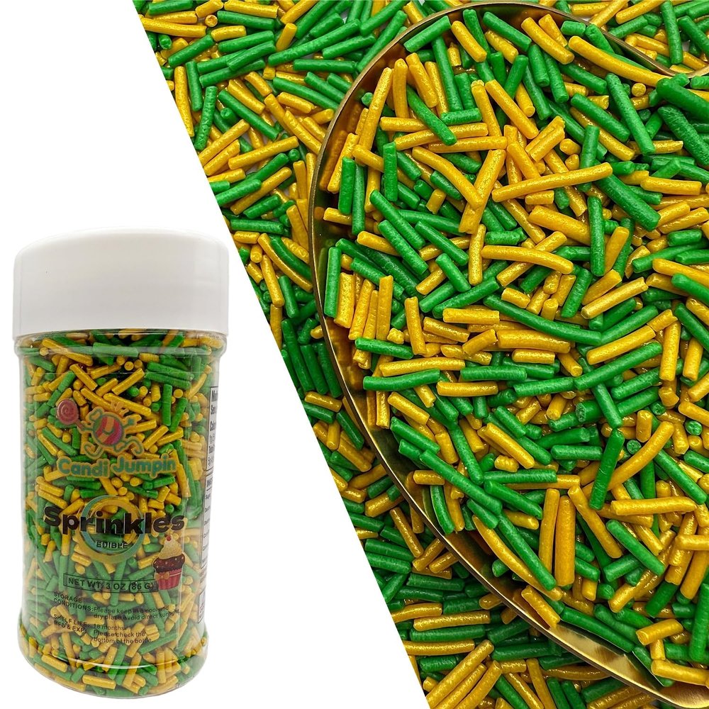CandiJumpin Gold and Green Jimmy Sprinkles Edible Gold Green Sprinkles 3 OZ