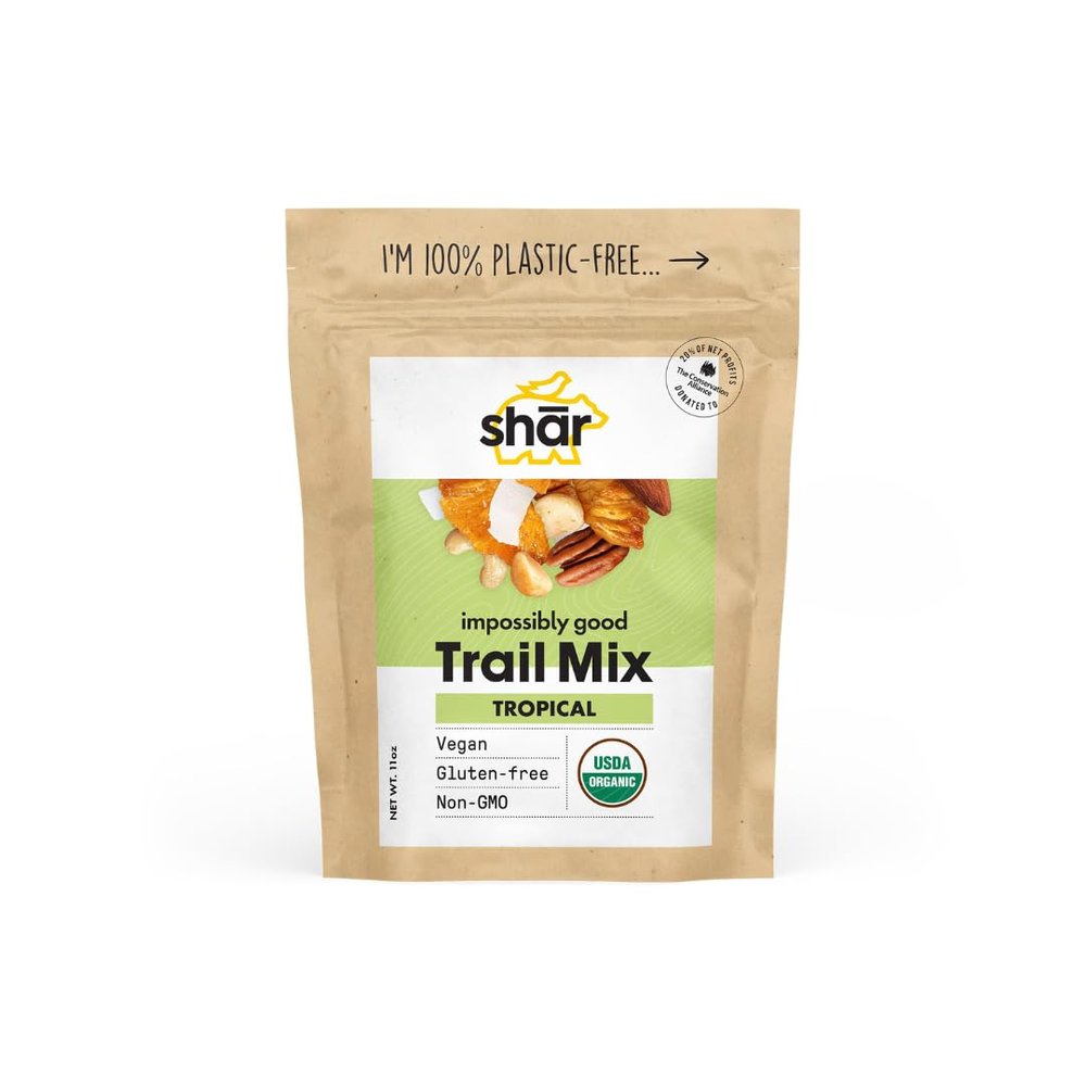 Shr Snacks Tropical: Healthy, Organic, Trail Mix with Nuts & Dried Fruit - Gluten-Free, Heart Healthy Snacks, Plastic-Free Packaging