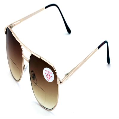 V.W.E. Bifocal Outdoor Sunglasses Metal Reading Glasses - Big Lens Spring Hinge Square Reader (Gold - Brown Lens, 4.50, x)