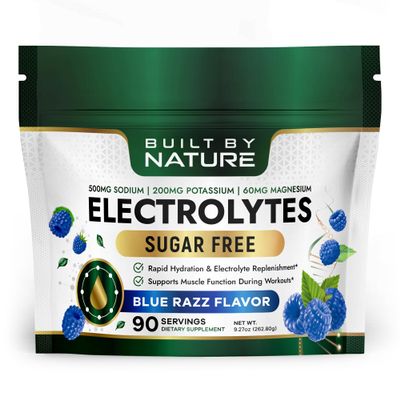 Built by Nature Electrolytes Powder Hydration & Electrolyte Drink Mix Sugar Free Electrolytes Powder for Hydration, Energy & Recovery Blue Razz Flavor, 90 Servings