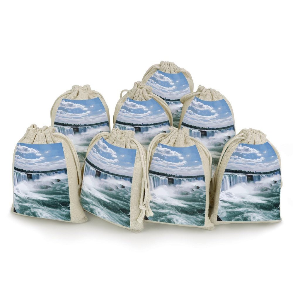 POTSCBVW 8-Pack Cotton Linen Drawstring Bags, Niagara Falls Gift Bags for Candy, Jewelry, Reusable Small Storage Bag for Home, Office, Travel & Daily Use