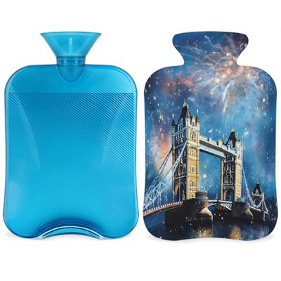London Fireworks Landscape Hot Water Bottle with Soft Cover, 2L Hot Water Bag for Pain Relief Menstrual Cramps Hand Feet Warmer Neck and Shoulder Hot and Cold Therapy