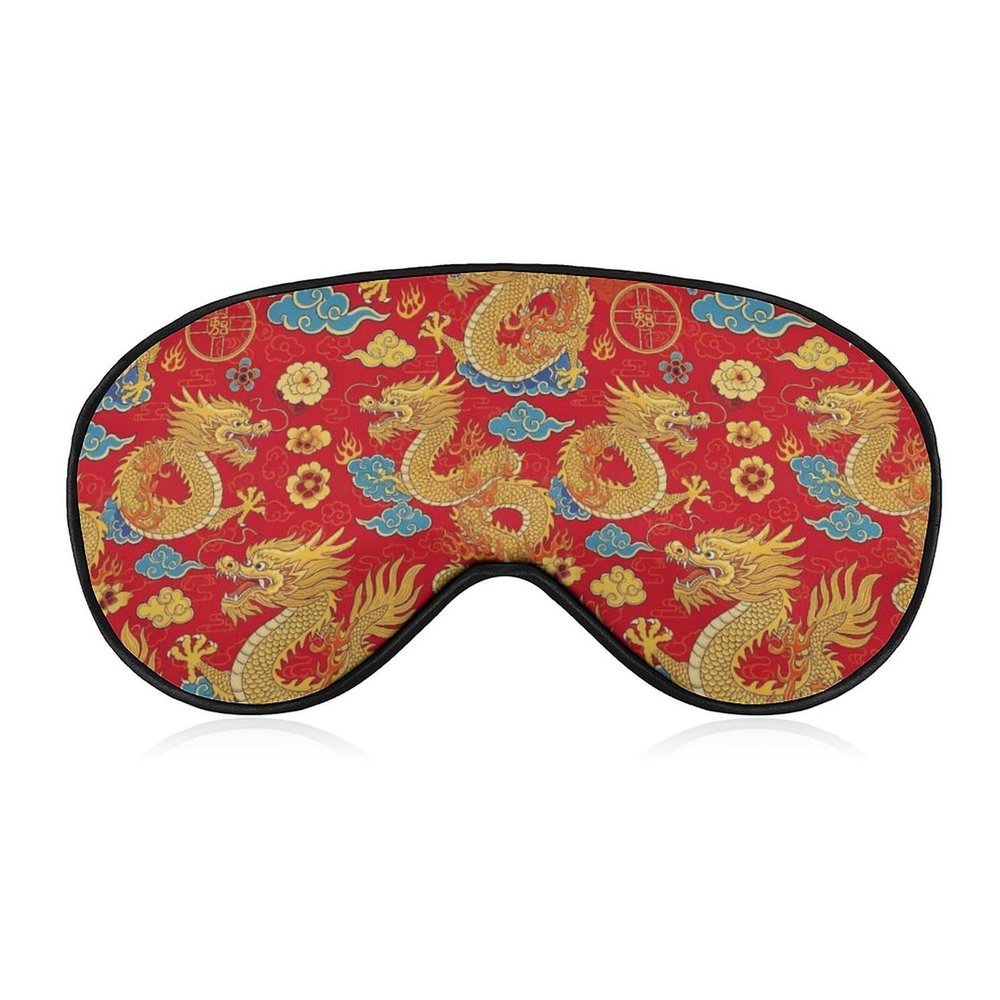Adjustable Comfortable Eye Mask for Women and Men Red Chinese Dragons Floral Long Flight, Office Napping, Casual Daily Use, Easy to Carry