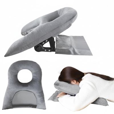 KUAZIDAR Adjustable Prone Face Down Pillow for Post Eye & BBL Surgery Recovery, Vitrectomy Retinal Surgery Stomach Sleeping Support Pillow, Removable Washable Cover, for Home Office Nap, Gray