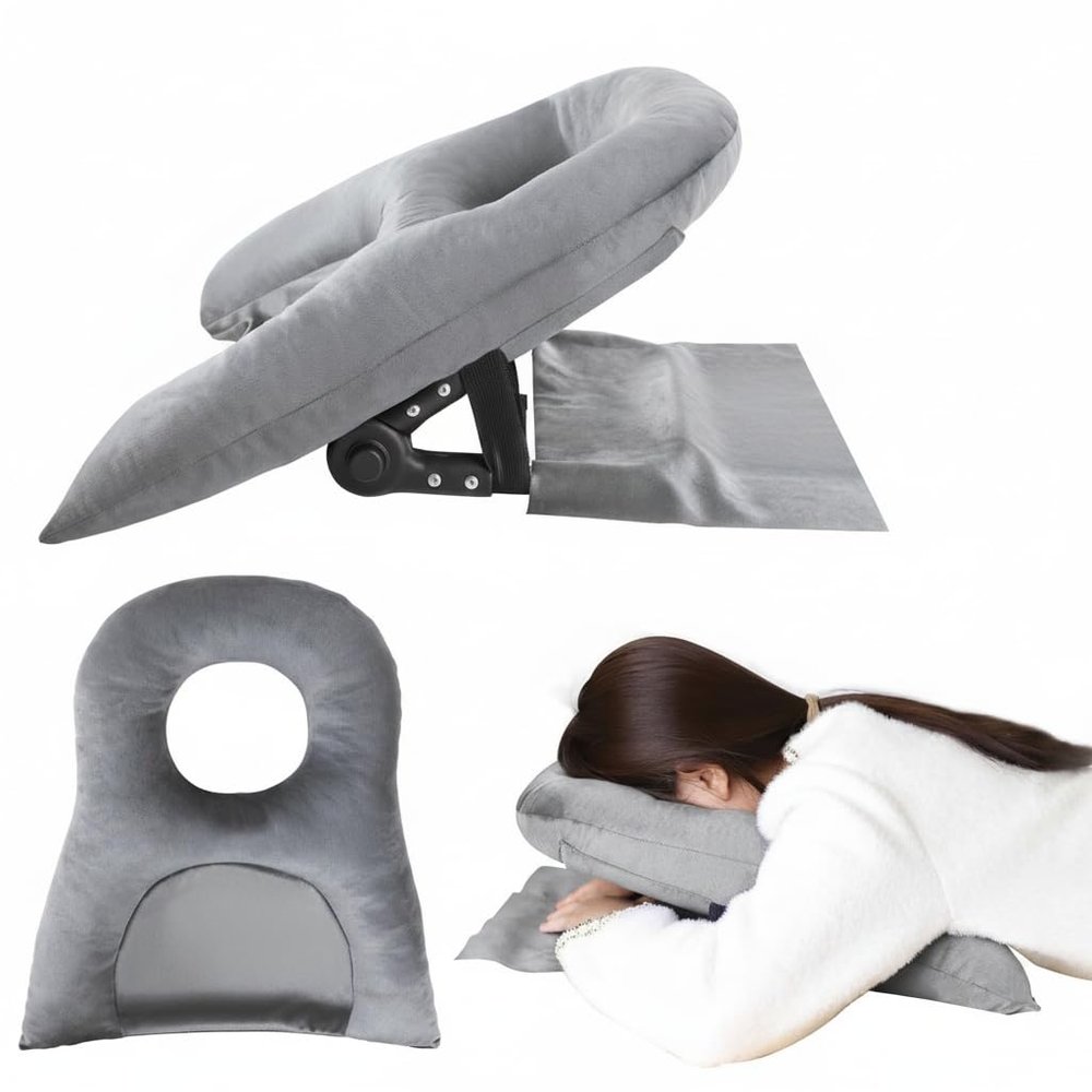 KUAZIDAR Adjustable Prone Face Down Pillow for Post Eye & BBL Surgery Recovery, Vitrectomy Retinal Surgery Stomach Sleeping Support Pillow, Removable Washable Cover, for Home Office Nap, Gray