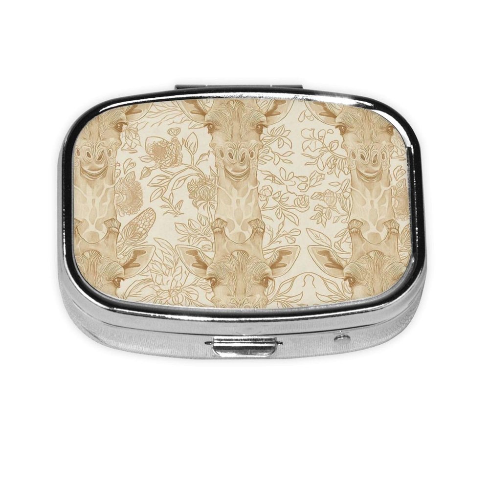 Retro Aesthetic Giraffe Pill Box Portable Square for Pocket Purse with 2 Compartments