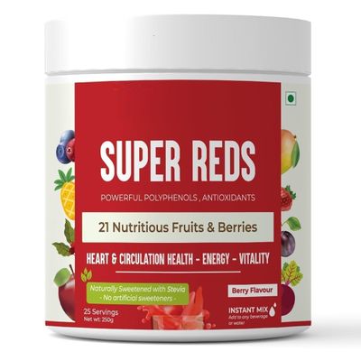 Super Reds (250 g), 21 nutritious fruits, berries & Stevia (No Added Sugar) | Rich in antioxidants, flavonoids & polyphenols | Heart, Circulation health, Energy (Super Reds)