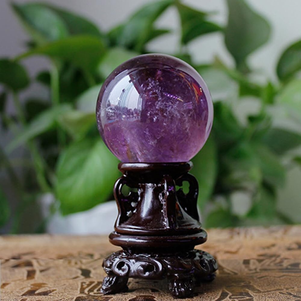 LoKori Amethyst Quartz Sphere Ball with Stand,Natural Purple Healing Crystal Ball Sculpture Sculpture Specimen for Reiki Meditation, Feng Shui, Home Decor,50mm