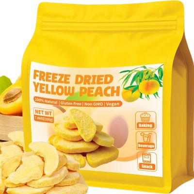 7.06oz Freeze Dried Yellow Peach Slices- 100% Nature Dehydrated Peaches Chips with Sugar, Vegan & Non GMO, Deliciously Sweet Snack, Dried Yellow Peach for Baking, Beverage, Smoothies(200g)