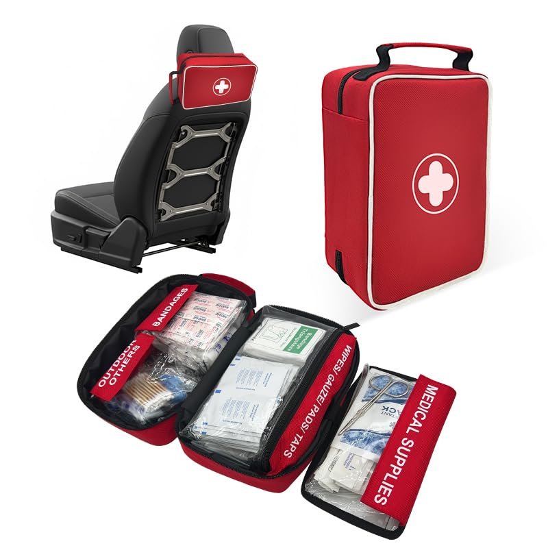 350 Piece Premium First Aid Kit - Large Emergency Medical Kit for Home, Car, Office, Camping, Hiking & Travel - Comprehensive First Aid Bag with Guide (Red)