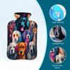 Cute Dogs Animal Painting Hot Water Bottle with Cover, 2L PVC Hot Water Bag for Pain Relief, Hand Foot Warmer, Hot & Cold Therapy with Removable Cover, Gift for Women Kids Family view 3