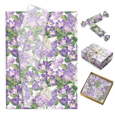 100Sheets Lilac Pattern Tissue Paper Spring Purple Floral Gift Wrapping Tissue DIY Gift Crafts Decorative for Birthday Wedding Baby Shower Themed Party Supplies, 13.8 * 19.7inches