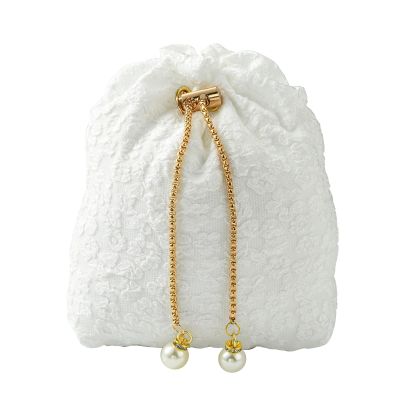 Gythara 5 pcs White Color Jacquard Flower Cloth Drawstring Gifts-Bags with Chain Storage Floral Wrap Bags for Jewelry Wedding Candy Birthday Party Present Decor - 15x13cm