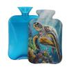 Vintage Sea Turtle Fish Hot Water Bottle with Cover, 2L PVC Hot Water Bag for Pain Relief, Hand Foot Warmer, Hot & Cold Therapy with Removable Cover, Gift for Women Kids Family view 1