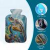 Vintage Sea Turtle Fish Hot Water Bottle with Cover, 2L PVC Hot Water Bag for Pain Relief, Hand Foot Warmer, Hot & Cold Therapy with Removable Cover, Gift for Women Kids Family view 3